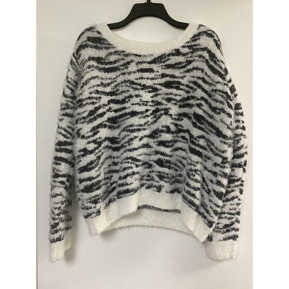 Mudd Juniors Women's White Grey Striped Long Sleeve Pullover Sweater Sz XL